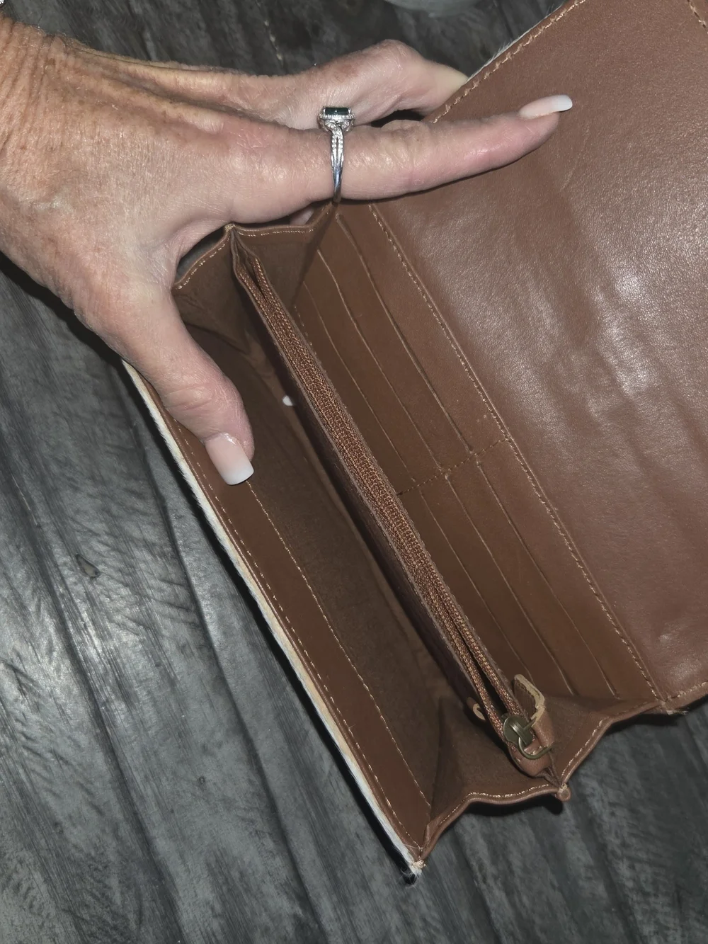 Myra Brown Leather And Calf Hair Organizer Wallet with RFID.